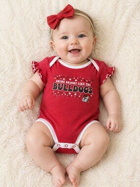 Rivalry Threads Red 'Bulldogs' Stars Graphic Baby Bodysuit with White Trim